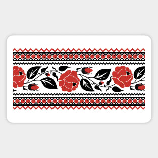 Print with Red Rose Inspired by Ukrainian Traditional Embroidery Magnet